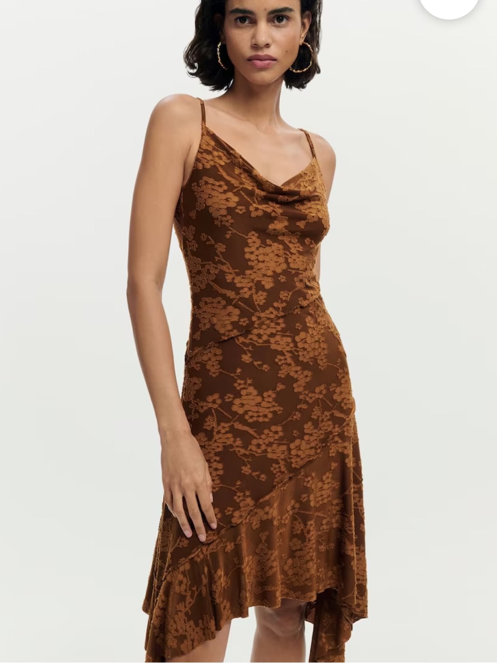 Desigual Brown Floral Asymmetrical Dress Size Small